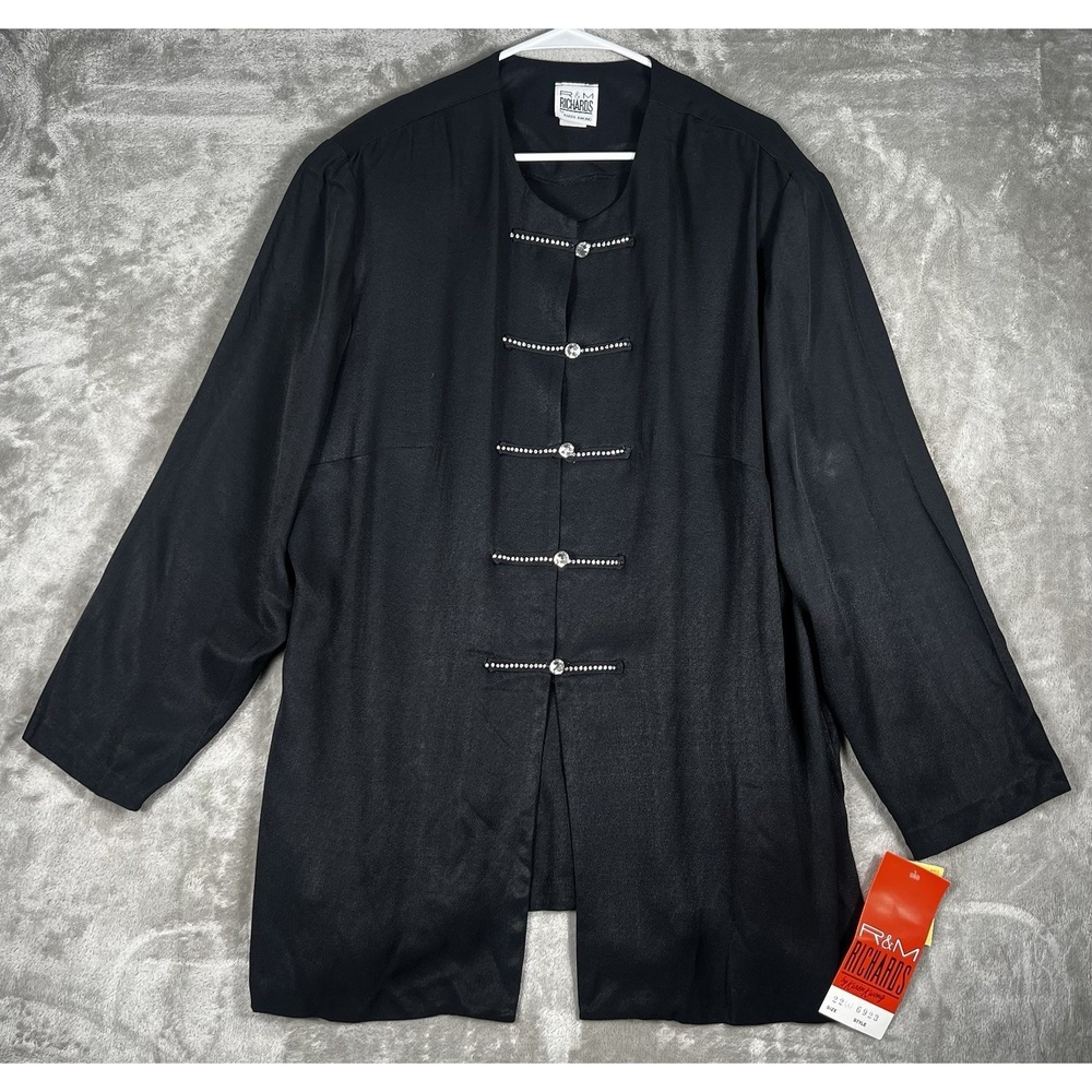 R & M RICHARDS BY KAREN KWONG VTG NWT Oriental Top 22W‎ Black made in USA